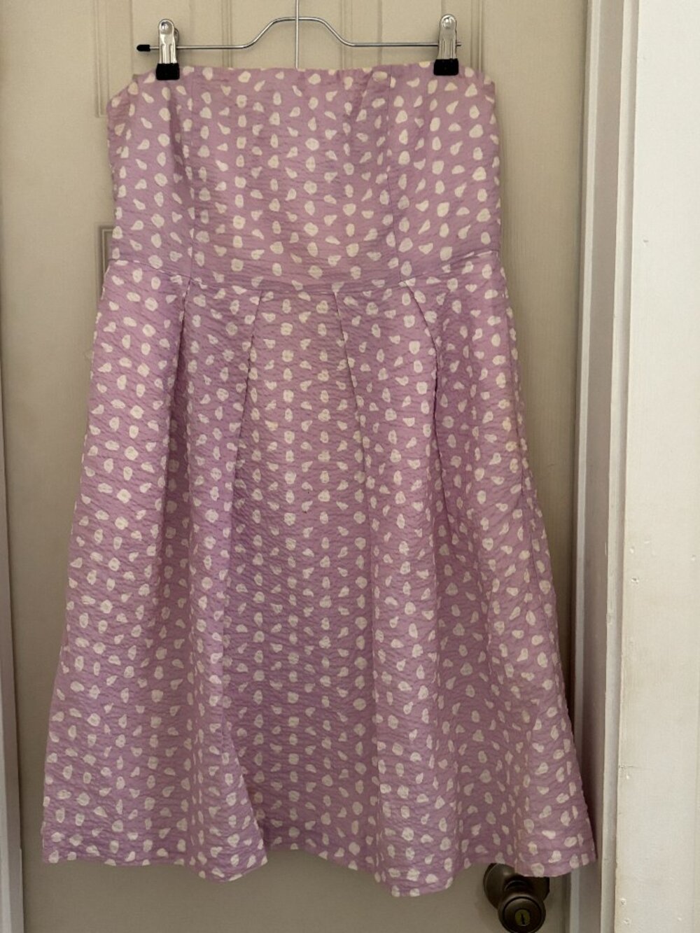 J. Crew Strapless Pleated Dress Dotted Lavender White Cotton Plisse Lined 8